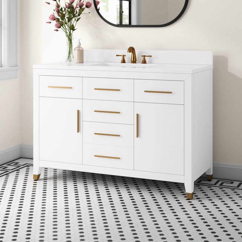 Maddison 48'' Free Standing Single Bathroom Vanity with Engineered Stone Top, White