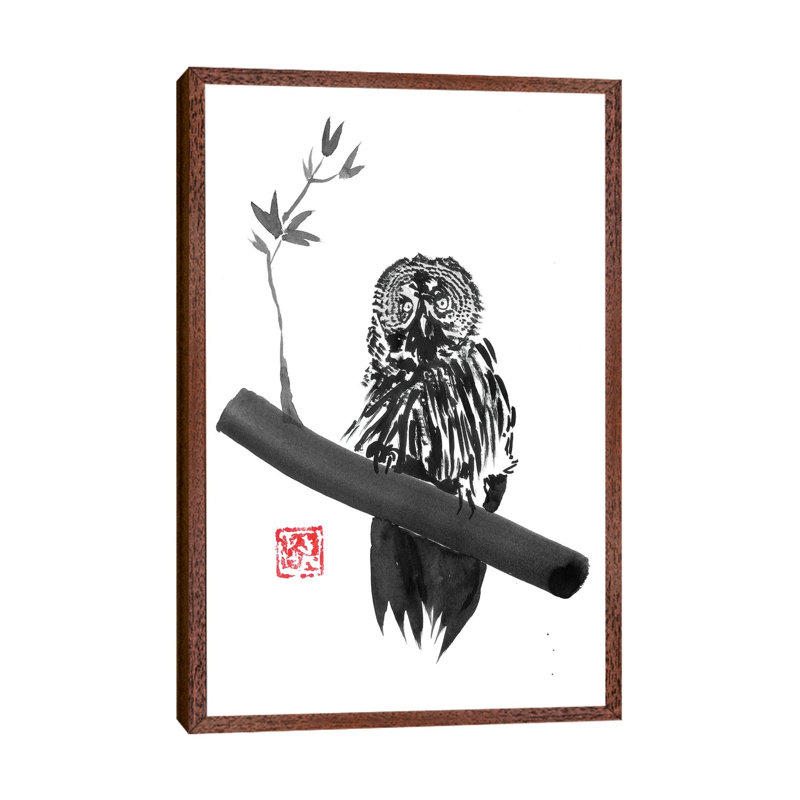 Owl by Péchane - Painting on Canvas, 66.04 cm H x 45.72 cm W, Classic Brown Wood Framed