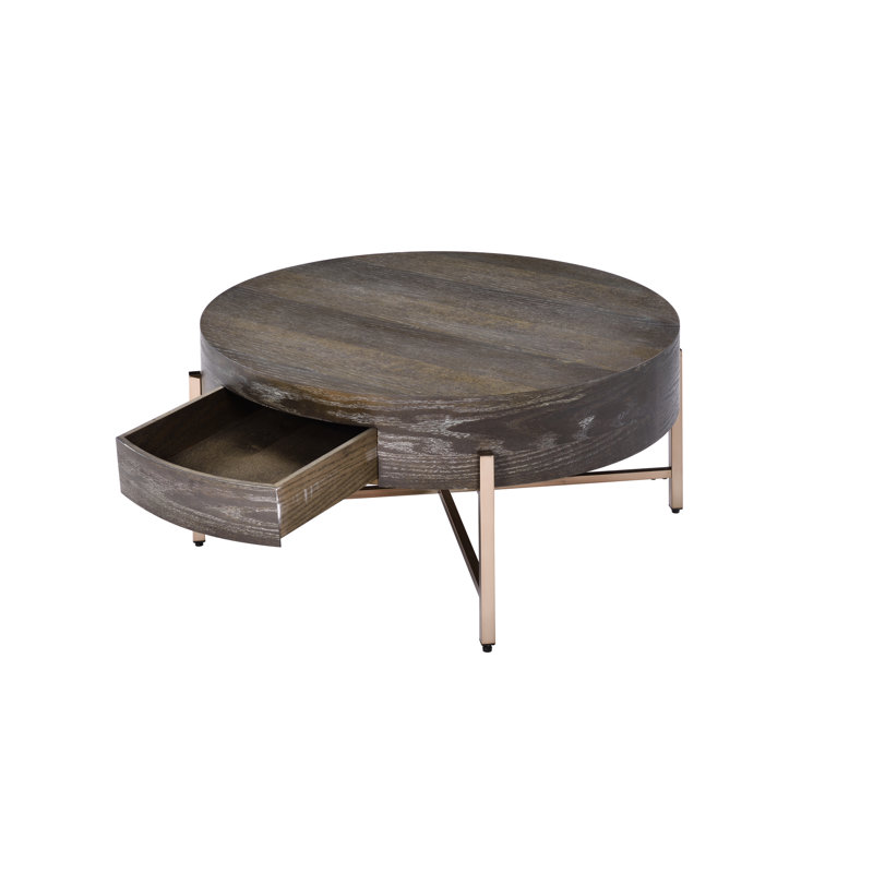 Table basse brune avec tiroir et support en métal brun foncé contemporain