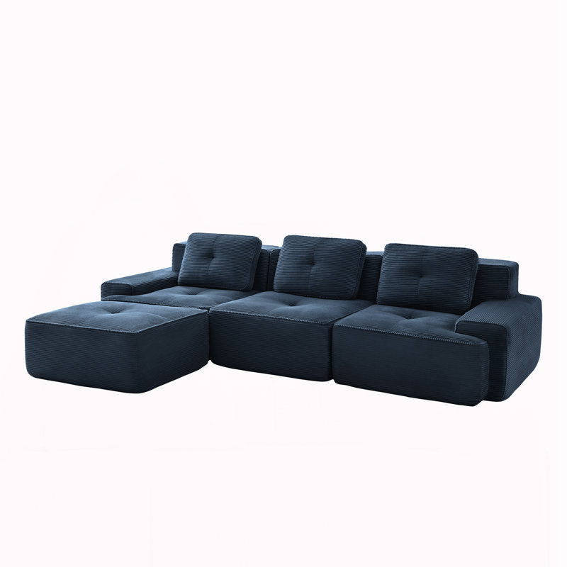 Canapé modulaire en L pour salon, Velours côtelé bleu
