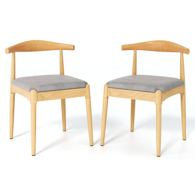 Mid-Century Modern 2-Pc Dining Chair Set Rubberwood Frame Polyester Fabric Splayed Legs & 4-Step Assembly​​