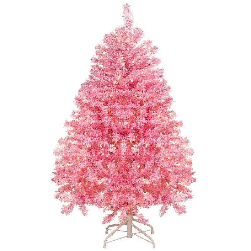 Arbre de Noël artificiel pin rose moyen pré-éclairé - 4,5 pi - lumières claires