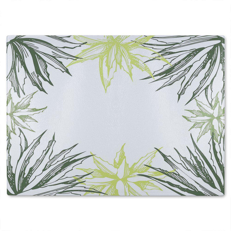 Leaf Border Glass Chopping Board, 28cm L x 20cm W
