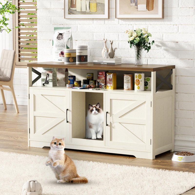 Enceinte de litière pour chat 47 "pour 2 chats, Blanc / Brun