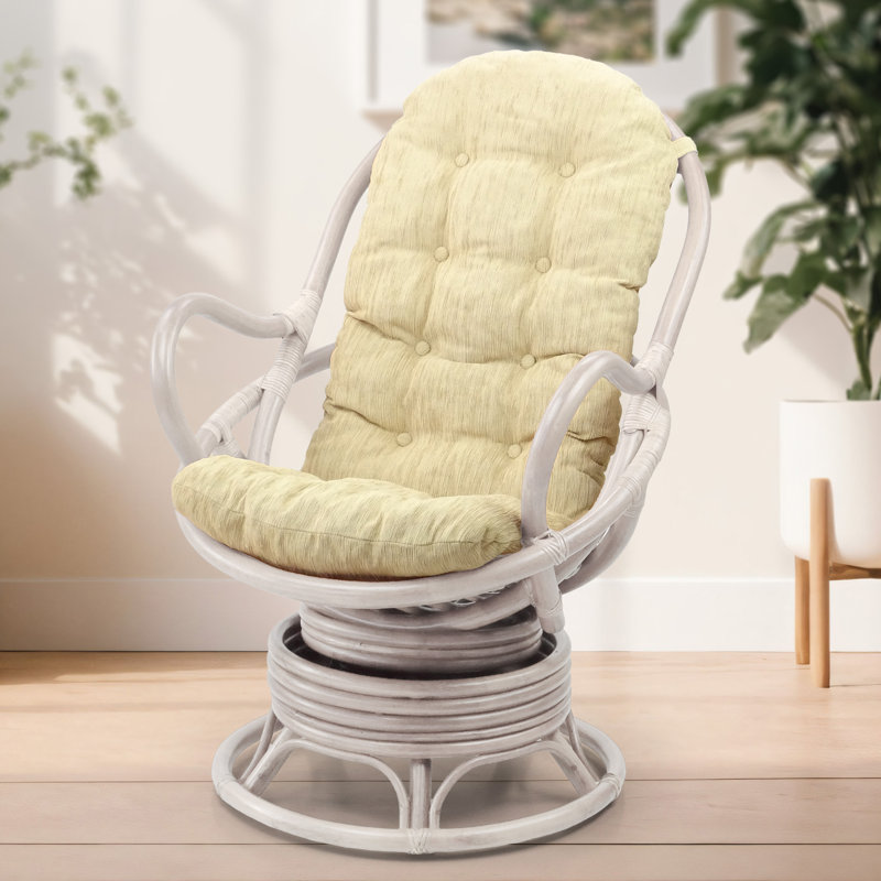 Fauteuil d'appoint pivotant en rotin Melbourne, Crème, Blanc