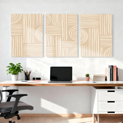 Abstract Geometric Pattern Canvas Wrapped Wall Art Set Of 3 For Living Room Bedroom Or Office Decor