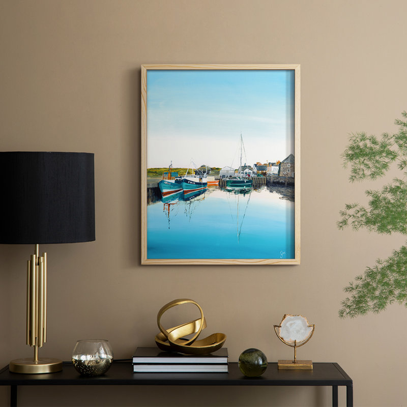 Padstow Harbor, reproduction d'art encadrée - bois massif, H 30 po x l 24 po
