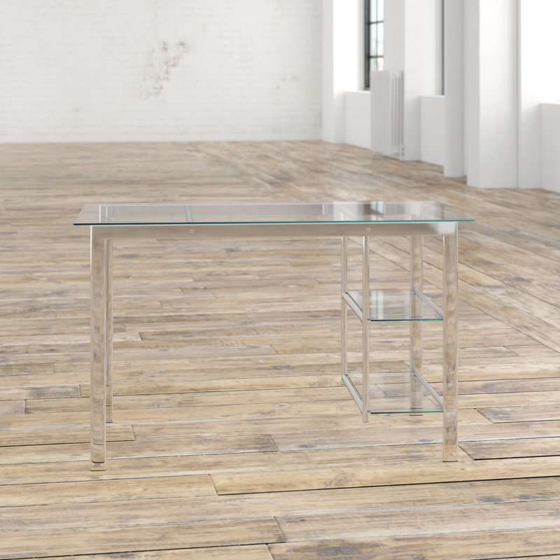 Merald Glass Top Metal Base Writing Desk