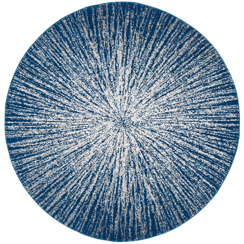 Tapis bleu marine / ivoire Faustina, Rond 6 pi 7 po