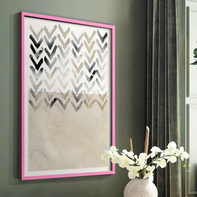 «Neutral Chevron», reproduction encadrée - bois massif, Rose, H 10 po x l 8 po
