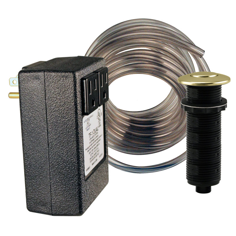 Sink Top Waste Disposal Air Switch and Dual Outlet Control Box, Flush Button, Polished Brass