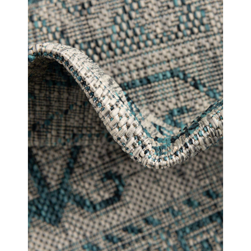 Tapis bleu sarcelle intérieur / extérieur Danera, Rectangle 5 pi 3 po x 7 pi 10 po