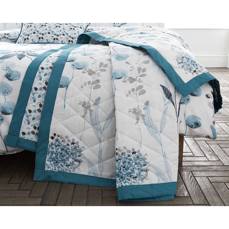Meacham Cotton Blend Floral Bedspread, Teal