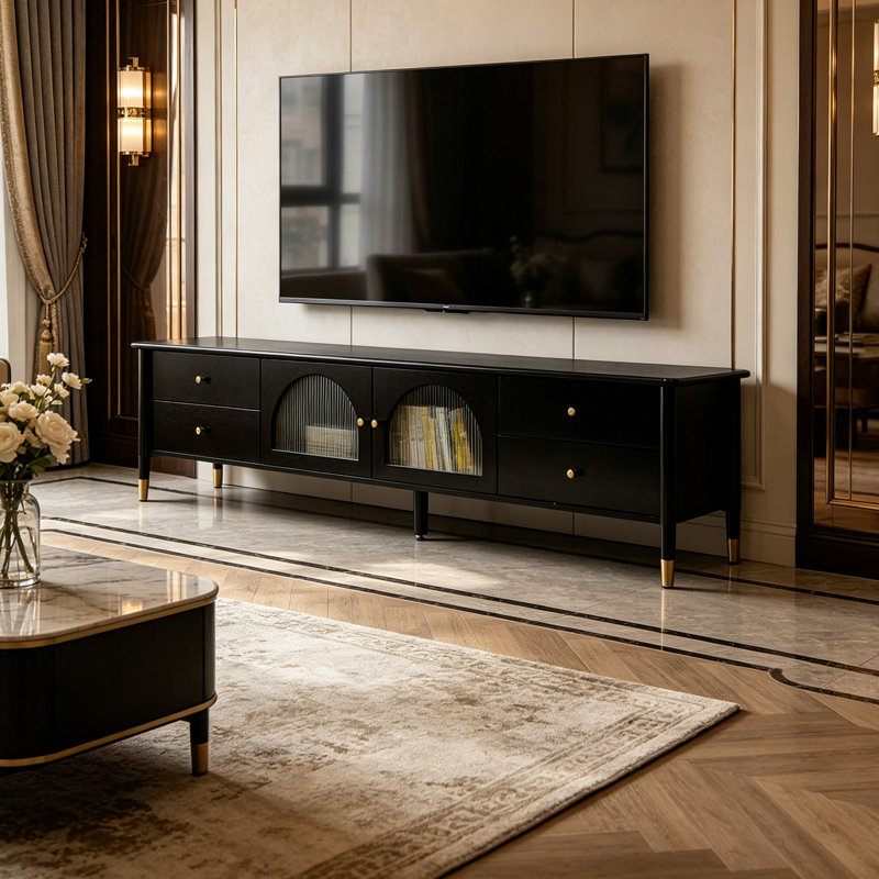 Meuble télé de luxe Luxury, Noir, H 19,48 po x L 86,61 po x l 15,74 po
