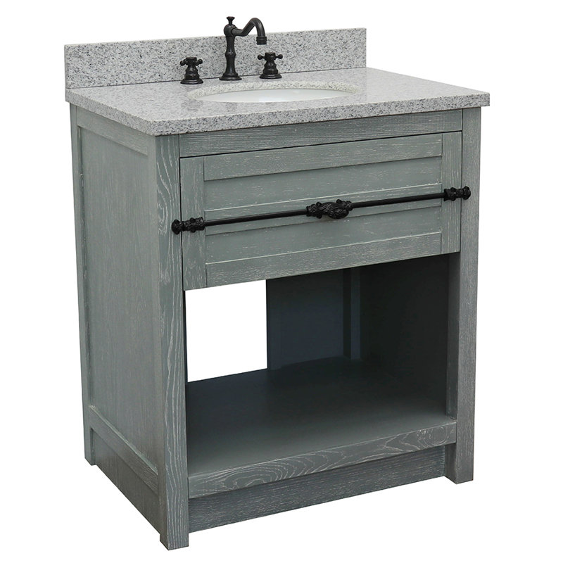Zigler 31'' Single Bathroom Vanity with Top, Sage Gray, Gray Granite