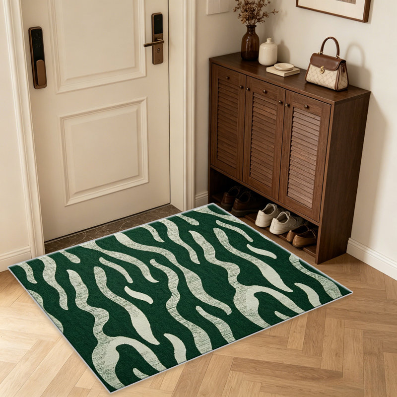 Green Abstract Wavy carpet-easy to clean, machine-washable, soft and comfortable; suitable for door mats, kitchens, living rooms, bedrooms, corridors, and laundry areas. Easy to clean, durable carpet for home decoration.