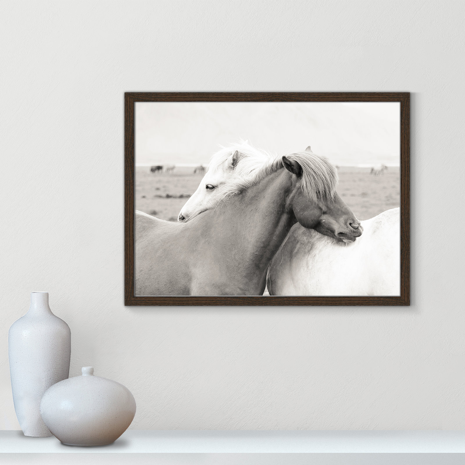 Melanie "Icelandic Meadow Horses" Print, 17" H x 23" W x 0.75" D, Walnut Wood Grain Framed