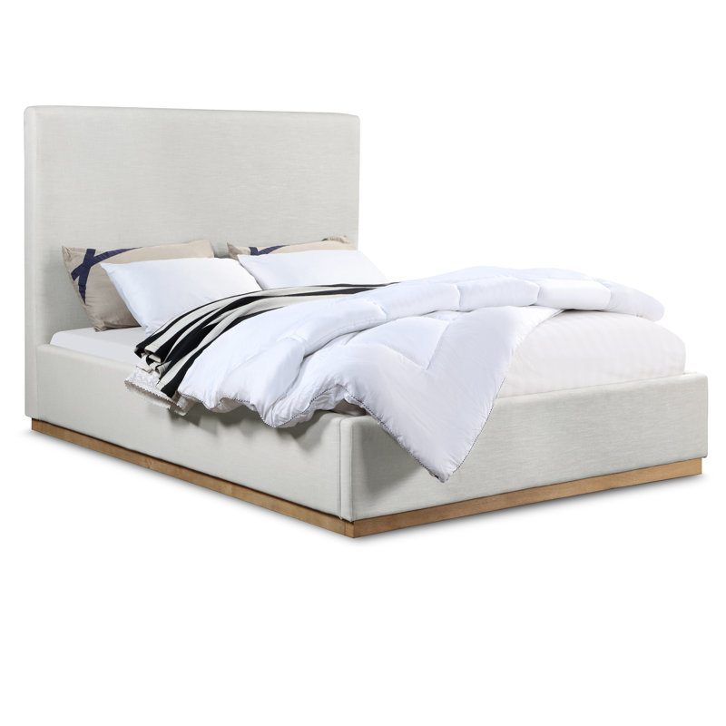 Citori Upholstered Panel Bed, Cream Linen Textured Fabric, Full / Double