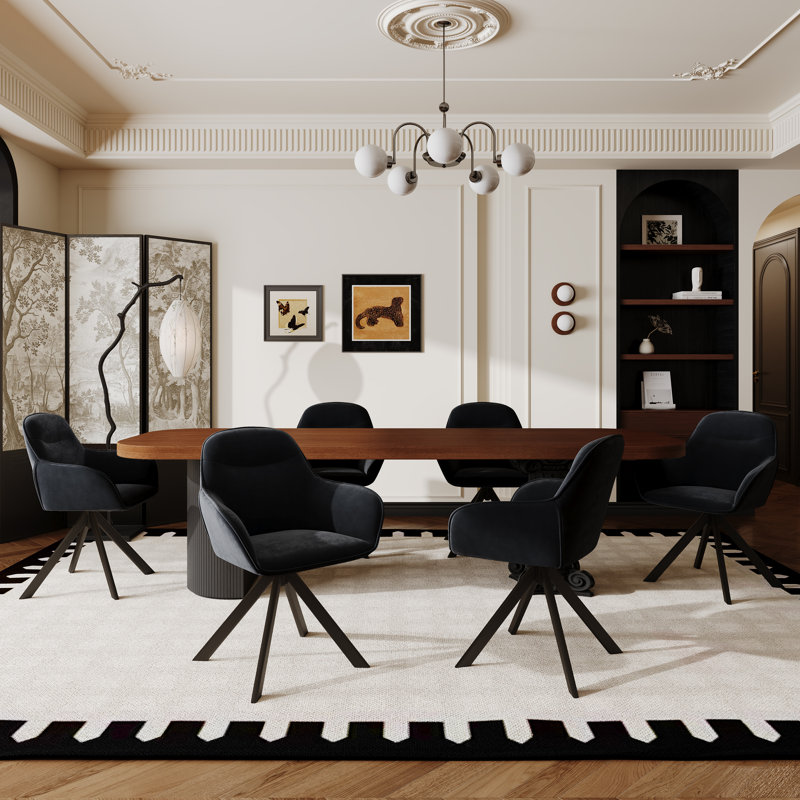 48.5cm H Swivel Upholstered Dining Chairs- Ergonomic Back, Black Velvet