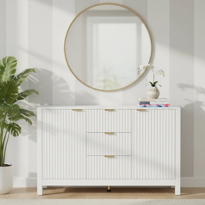Buffet 47,21 po avec motif ondulé, console de rangement avec poignées en métal, convient pour le bureau, le couloir et le salon