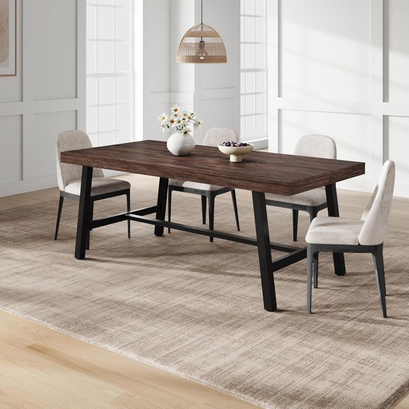 70.9" Rectangular Dining Table Seats 6-8, Wood Top with Heavy-Duty Metal Base, Kitchen Dining Room Furniture, Cuba Birch