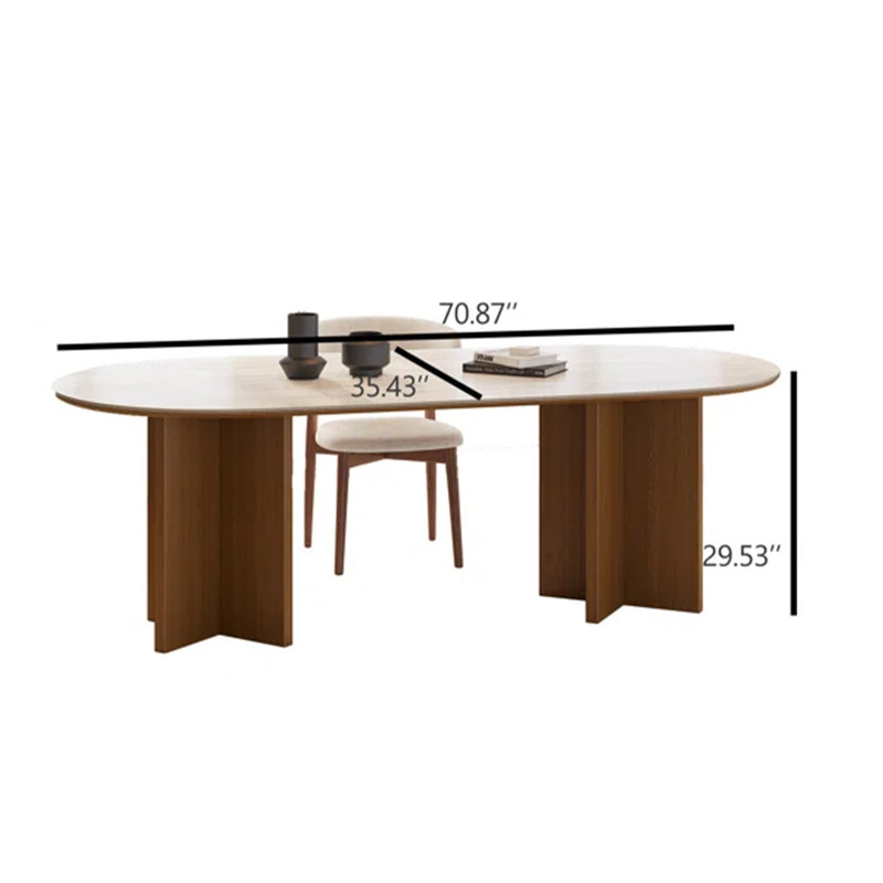 Ensemble de table de salle à manger 7 pièces, table ovale en pierre de travertin et 6 chaises en tissu