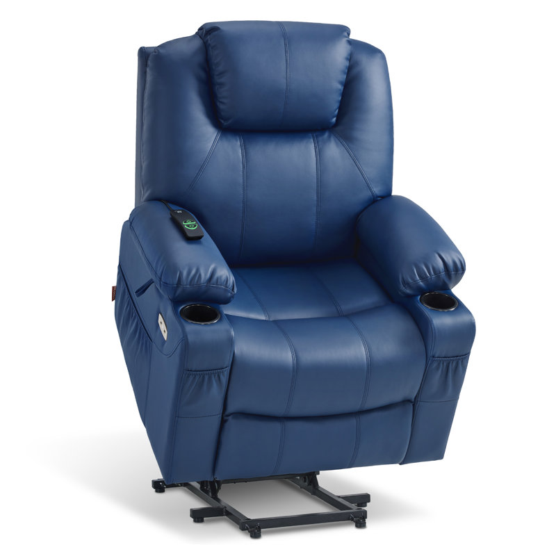 87.9cm Wide Lift Assist Standard Recliner with Massager, Blue