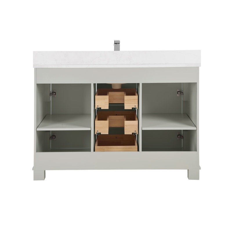 48" Solid Wood Sink Vanity  With 1' Artificial Stone Top, Silver Strand, Polished Chrome