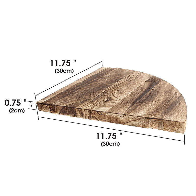 Wall Mounted Rustic Wood Round Edge Corner Shelf Storage Rack, Bookcase, Floating Shelves Home Decor , Set Of 3 (Round Edge)