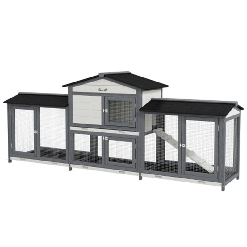 Enclos en bois avec cage à lapins, Gris