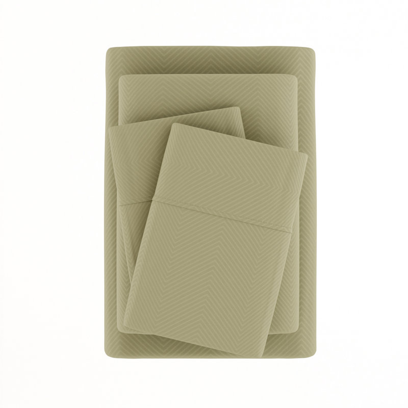 Becky Cameron Microfiber Chevron Sheet Set, Sage, Full Sheet Set with 2 Pillowcases