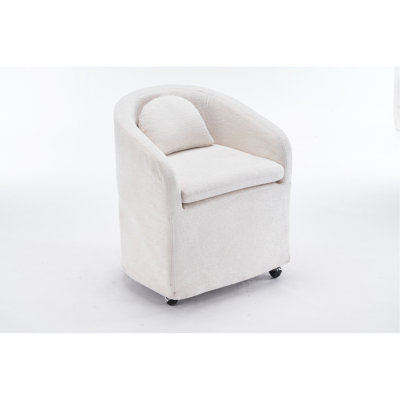 Set Of 1 Chenille Fabric Dining Armchair With Back Cushion And Universal Wheels