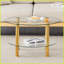 Table basse contemporaine en verre trempé à double couche avec pieds dorés, facile à nettoyer et amp; Rangement ouvert-950053382