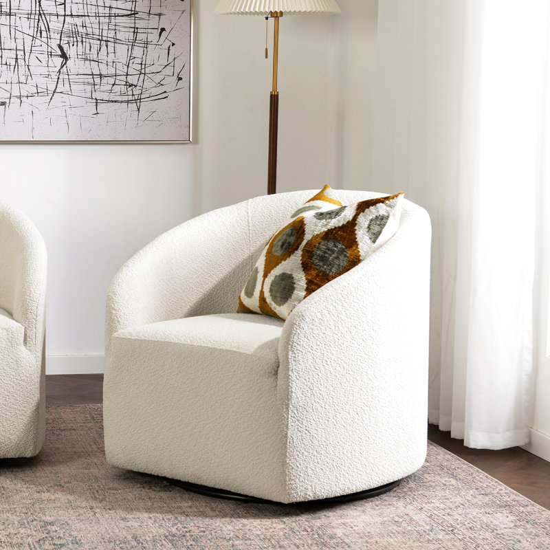 Fauteuil demi-tonneau pivotant de 32 po Charlisse, 100% polyester blanc