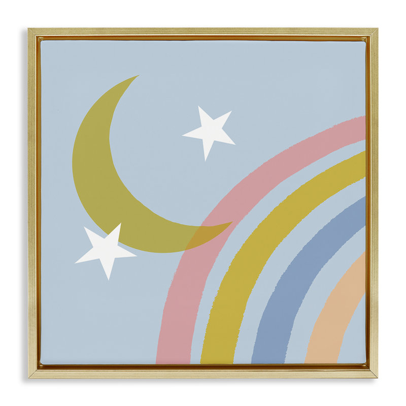 «Rainbow And Moon Shape Floater» par Tina Finn, Cadre doré, H 25 po x l 25 po