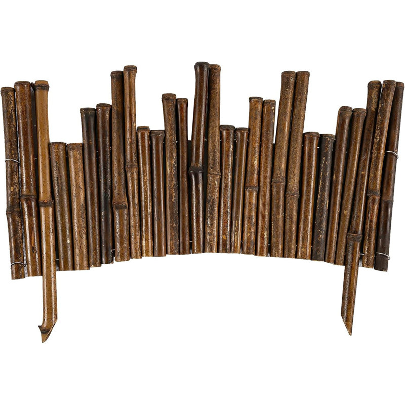 Bordure de jardin en bambou naturel, 40 cm (H) x 61 cm (L), bambou, lot de 12, bordure décorative, brun-noir, finition polie à la main avec traitement résistant aux intempéries