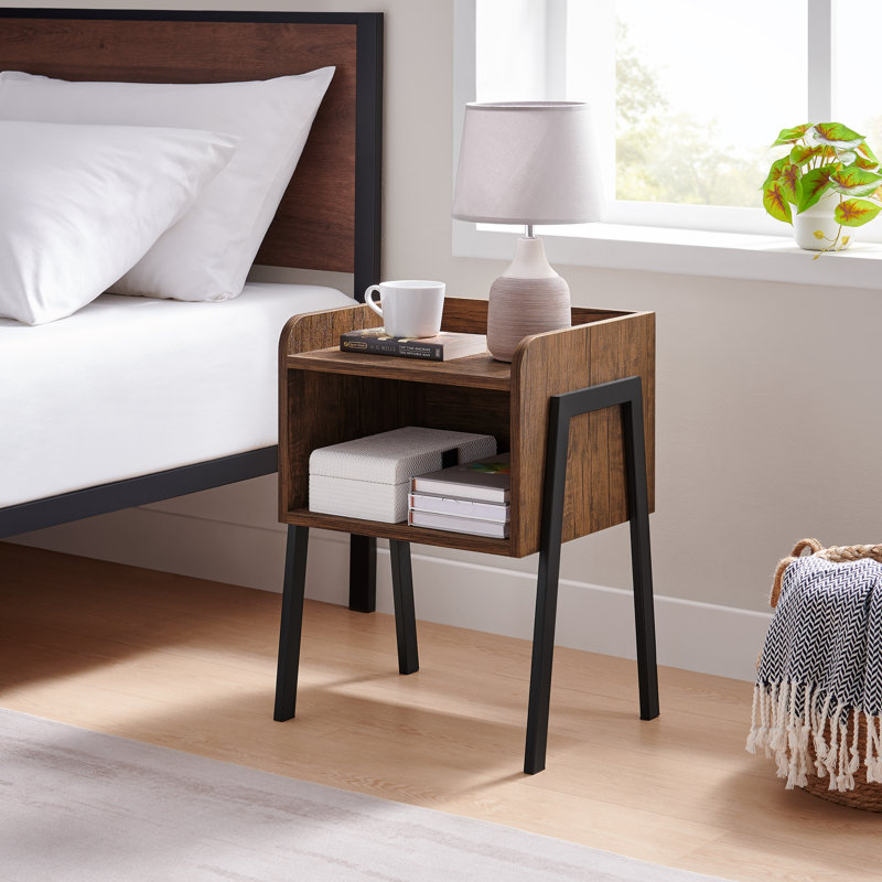 Kazuyo Midcentury Modern 2 Tier End Table, Brown