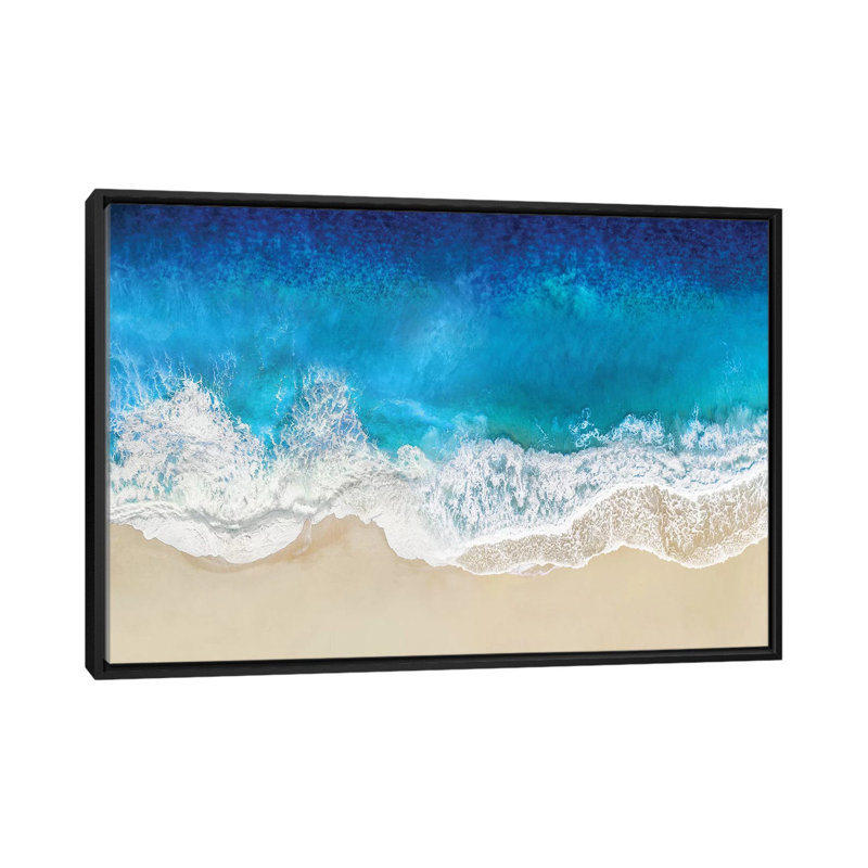 «Aqua Ocean Waves from Above», impression sur toile, H 18 po x l 26 po x P 1,5 po, Toile avec cadre noir, Pas de tapis
