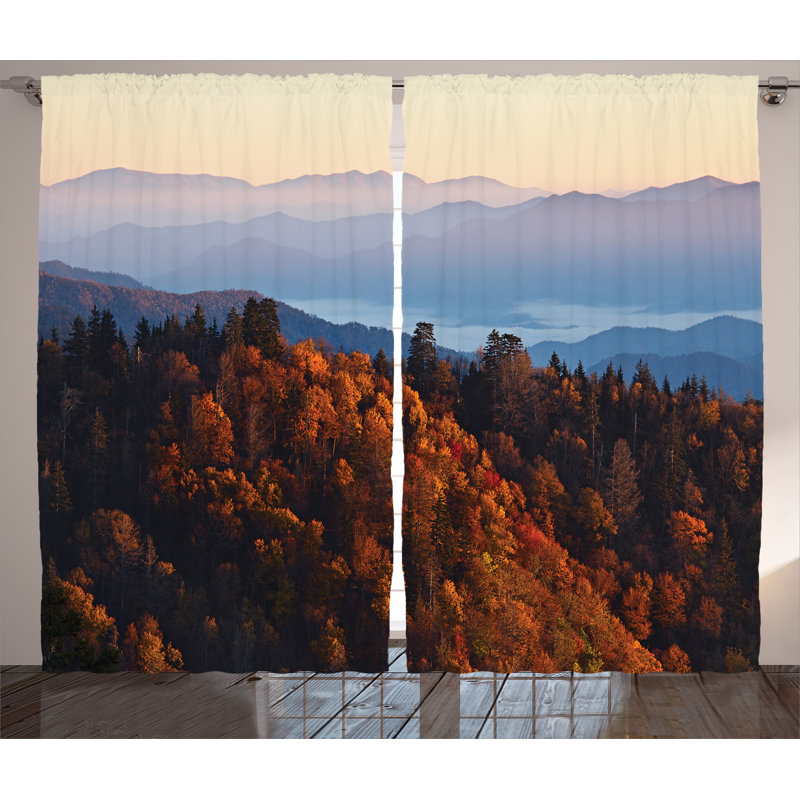 Sunrise at Mountains Décor Graphic Print Semi-Sheer Rod Pocket Curtain Panels, 54" W x 84" L
