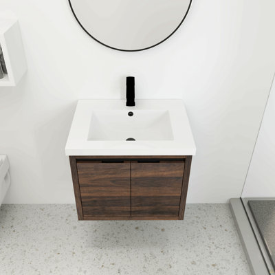 Armoire de salle de bain avec lavabo, portes à fermeture en douceur, fixation flottante, 24 po pour petite salle de bain