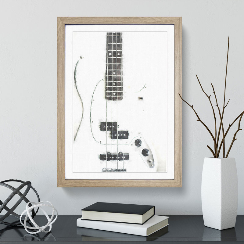 White Bass Guitar - Picture Frame Painting Print, 87cm H x 62cm W x 2cm D, Oak Framed