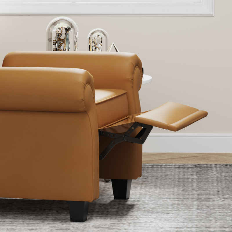Fauteuil inclinable moderne capitonné avec pieds robustes en bois, Orange