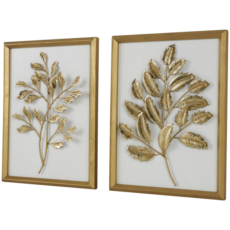 Ensemble de décorations murales en bois et feuilles d'or 3D