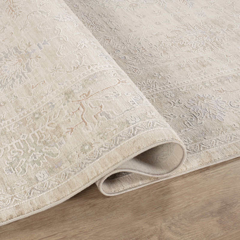 Mona Power Loom Polyester/Polypropylene Plastic Geometric Area Rug in Beige/Light Blue, Rectangle 9' x 12'