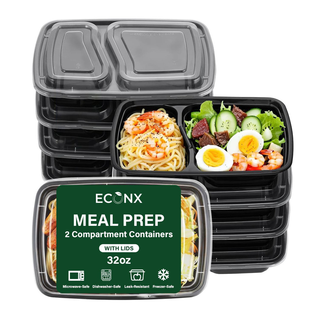 32oz Meal Prep Containers Reusable 2 Compartment Food Storage Pack Of 10