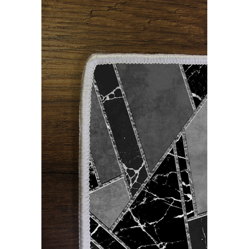 Tapis de qualité supérieure (2,6 x 4,0 pi), gris, 100% polyester, 650 g / m² | Hauteur des poils: 0,2 po, imprimé numérique, antibactérien, écologique, points antidérapants en PVC | Lavable à la machine, idéal pour le salon et la chambre à coucher