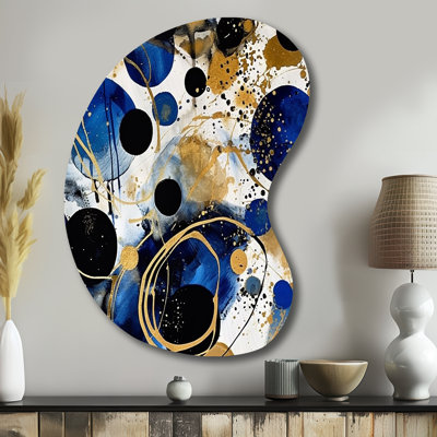Motif abstrait avec textures bleues et dorées XVIII - décoration murale asymétrique abstraite en minimalisme, sculpture murale en métal de forme irrégulière