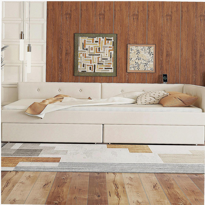 Soft Package Platform Bed with USB and 2 Drawers, Queen