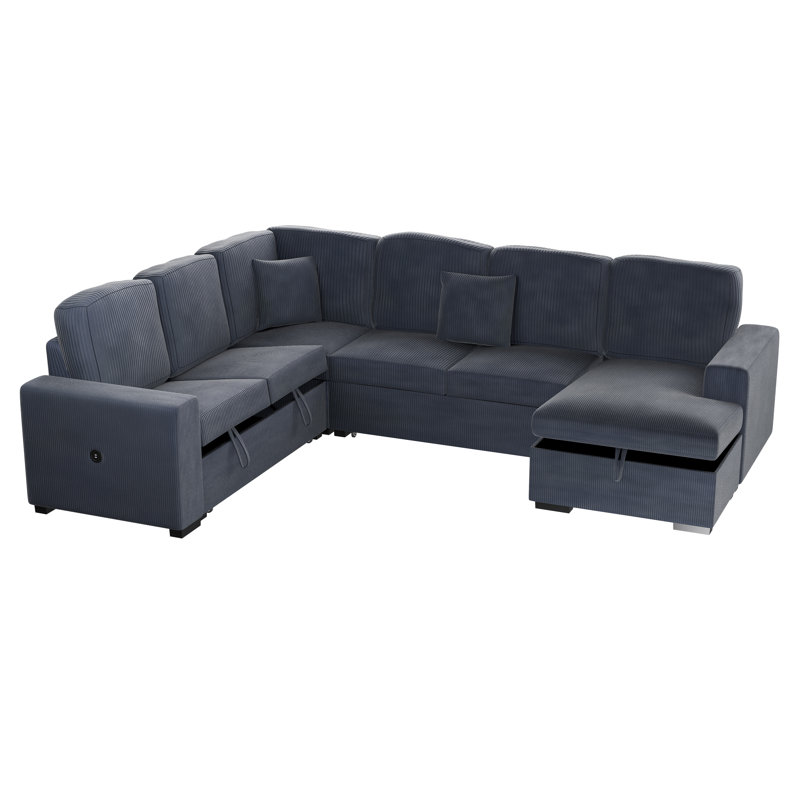 4-Piece Convertible Sectional, Dark Gray Corduroy