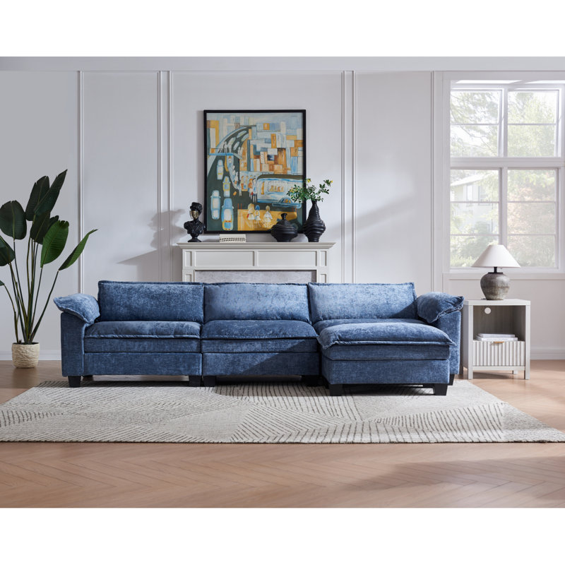 Canapé modulaire confortable avec repose-pieds, canapé en forme de L de 120 po à 3 sièges profonds et canapé-lit moderne